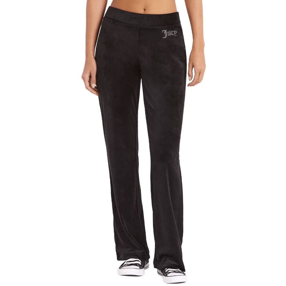 Juicy Couture Black Rhinestone Logo Velour Track Pants XL NWT
